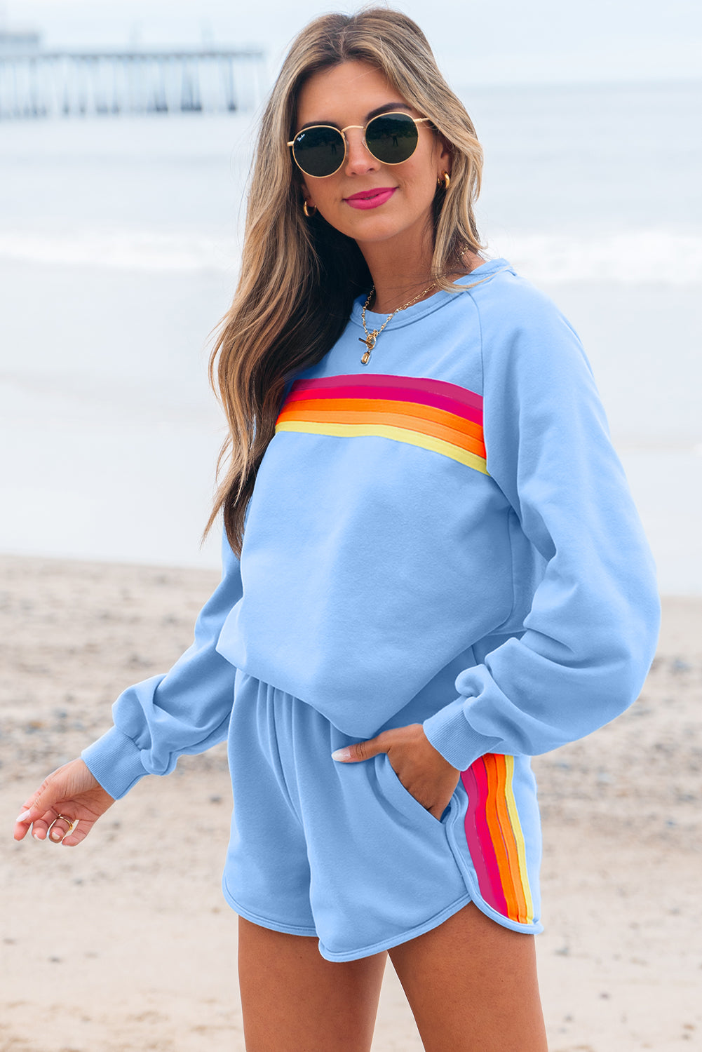 Accent Pullover and Shorts 2pcs Casual Set