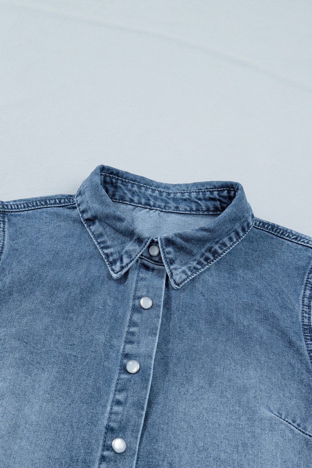 Frilled Short Sleeve Denim Shirt