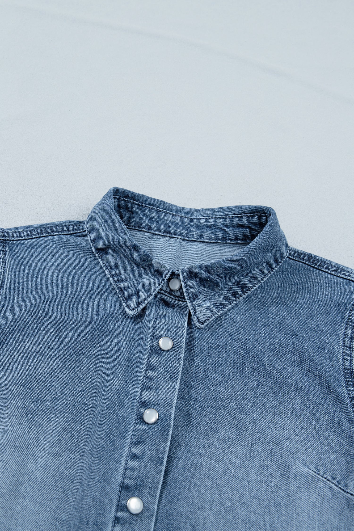 Frilled Short Sleeve Denim Shirt