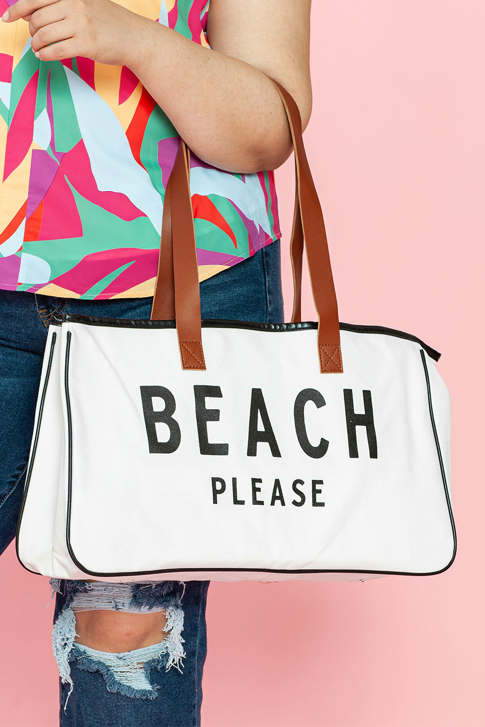 White BEACH PLEASE Tote Bag