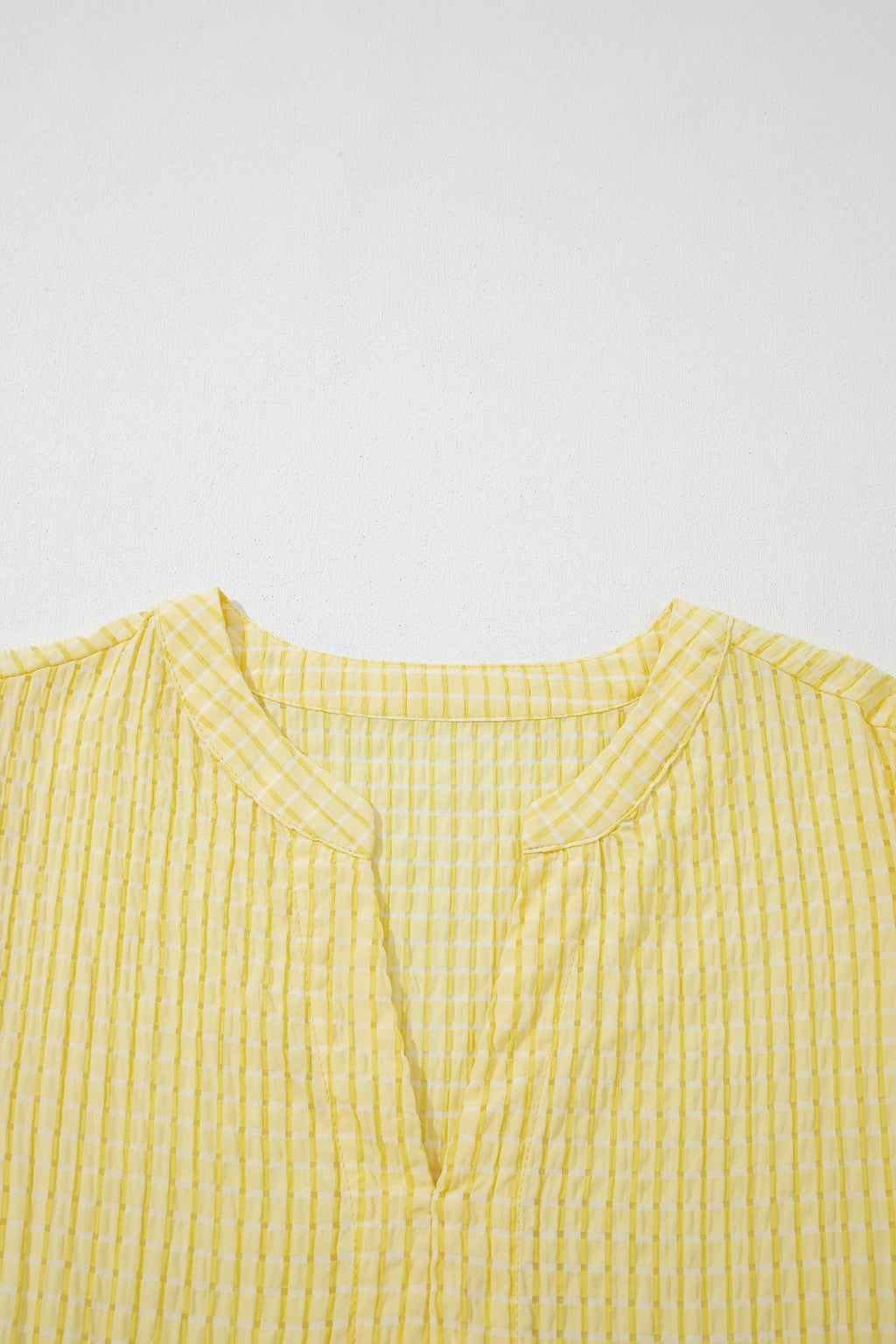 Yellow Gingham Textured Bow Tie Short Sleeve Tiered Midi Dress