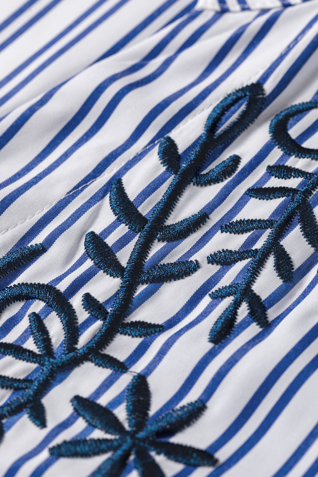Blue Stripe Embroidered Detail Button Front Long Sleeve Shirt