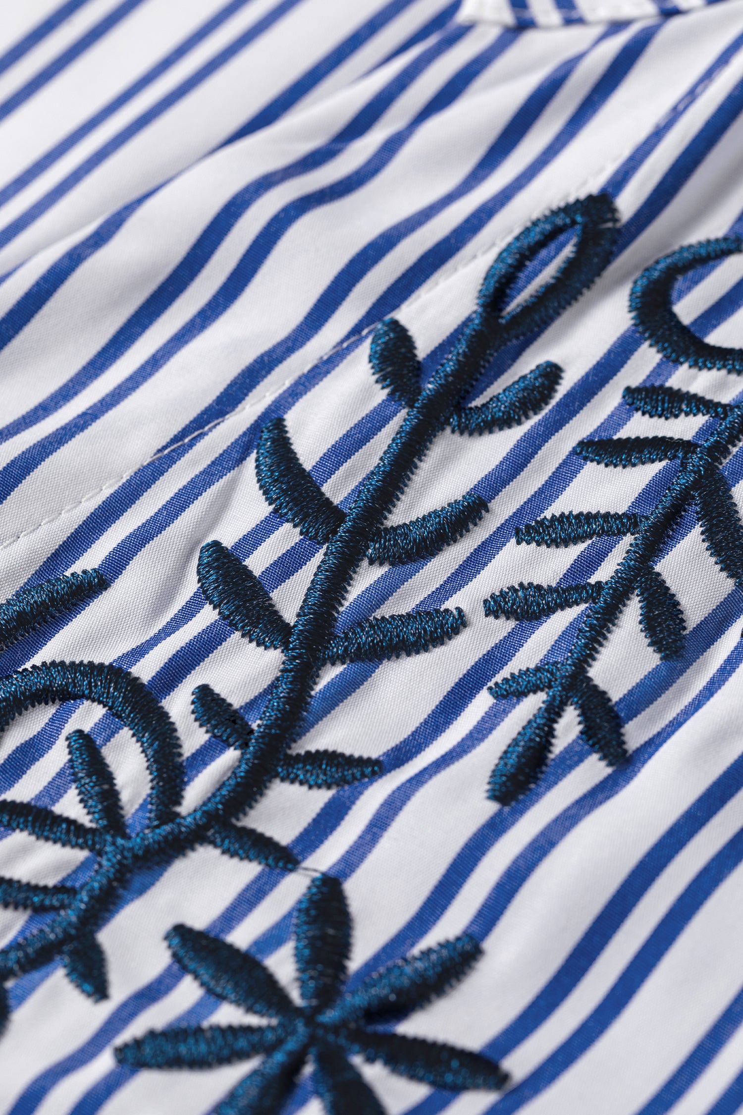 Blue Stripe Embroidered Detail Button Front Long Sleeve Shirt