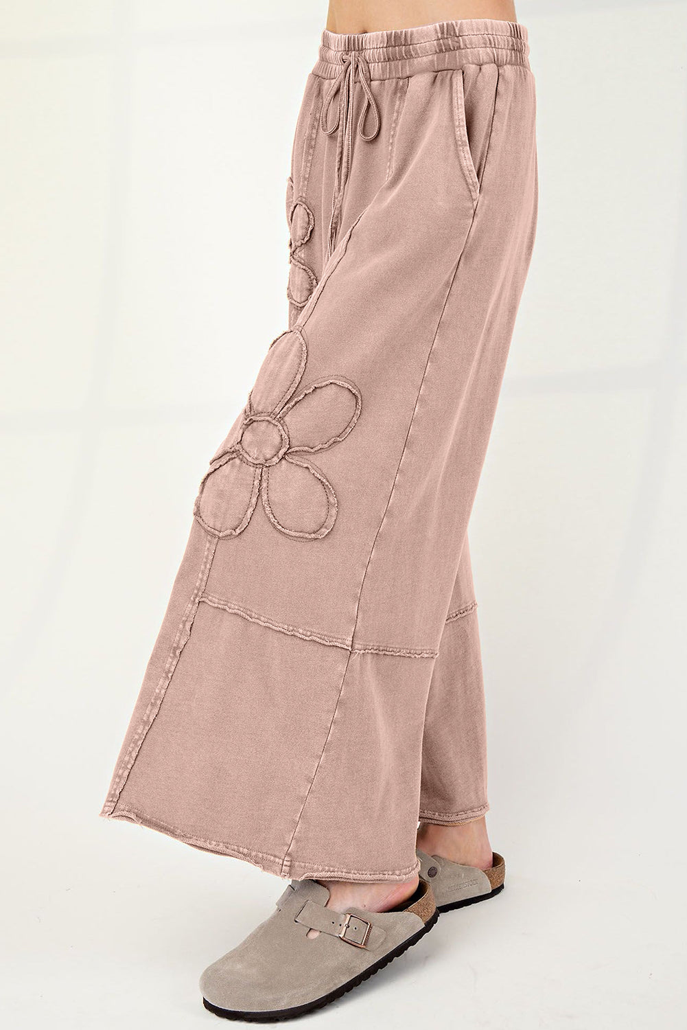 Terry Knit Cropped Wide Leg Pants