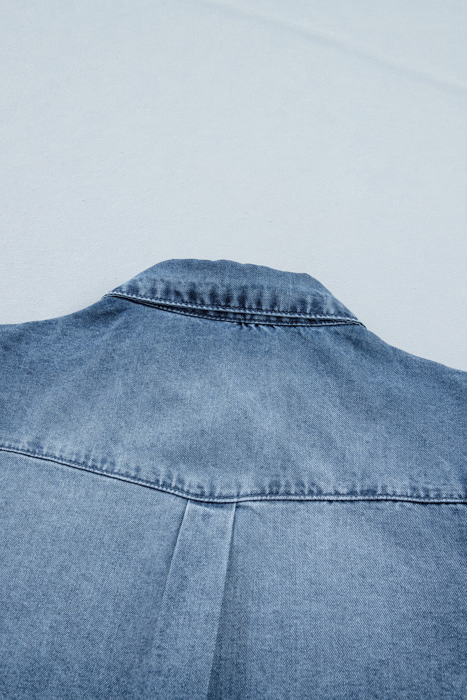 Frilled Short Sleeve Denim Shirt