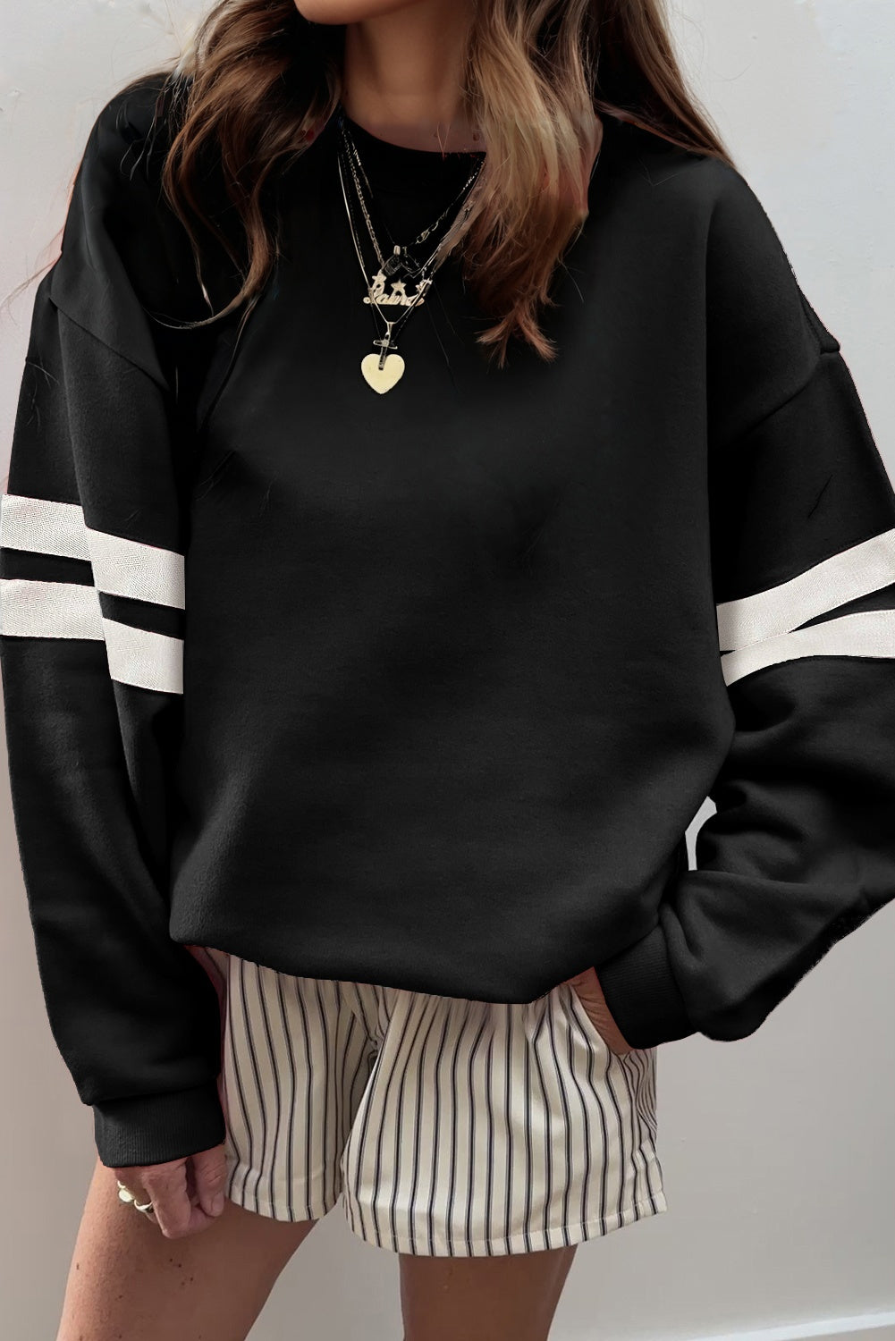 Orange Varsity Striped Detail Drop Shoulder Oversized Sweatshirt