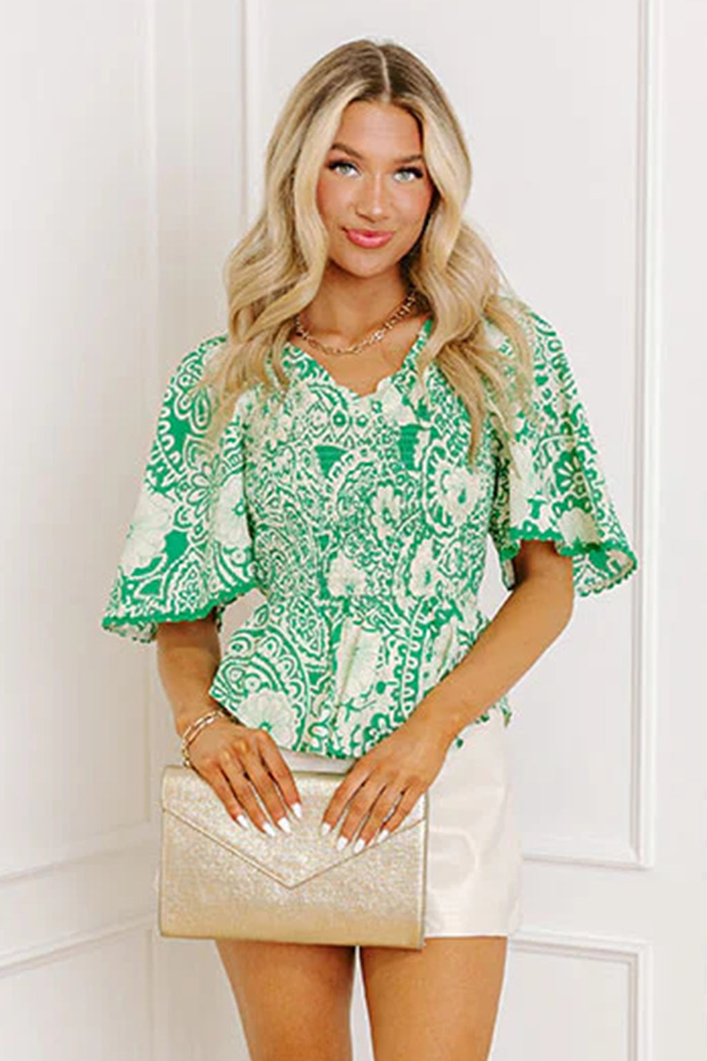 Green Flirty Floral Blouse