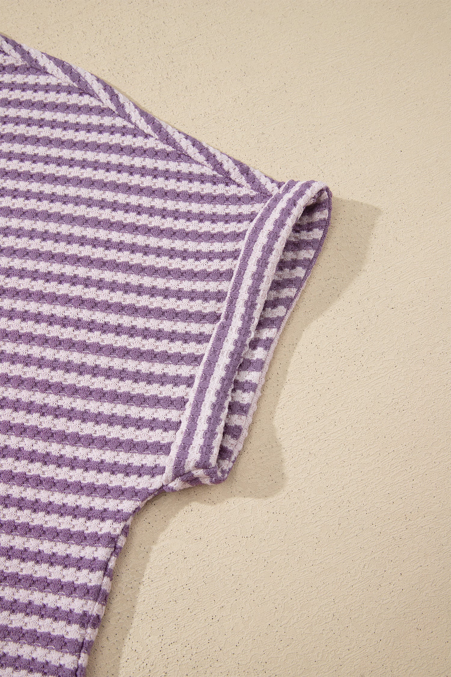 Purple Stripe Breathable Textured Knit Short 2pcs Set