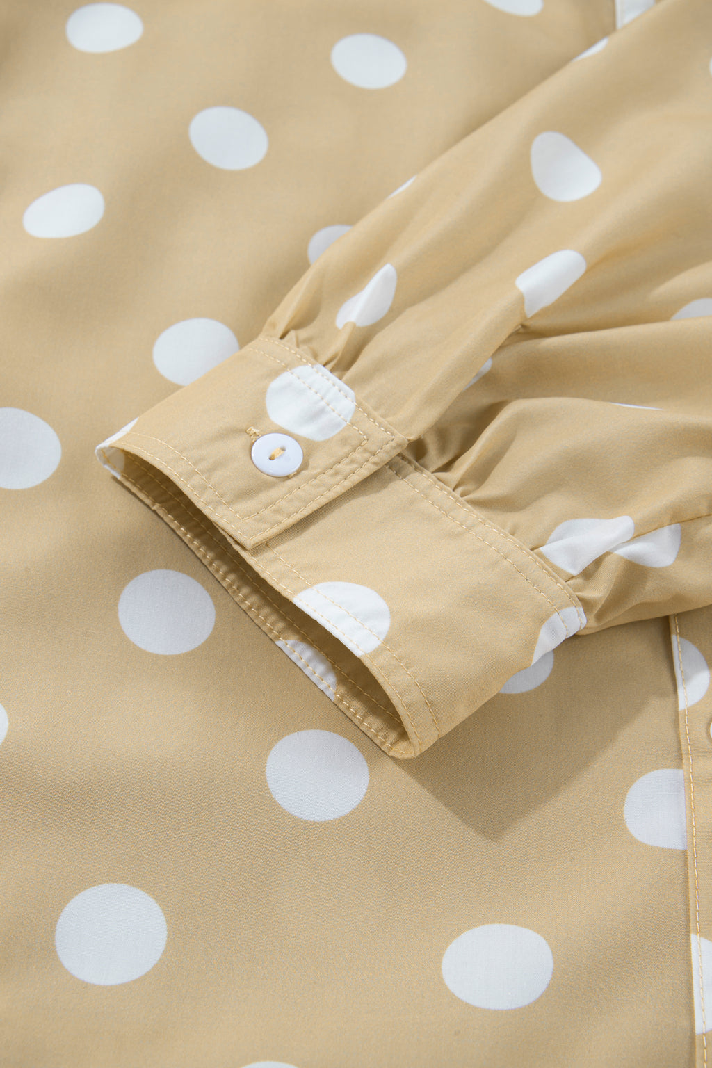 Khaki Polka Dot Print Three Quarter Sleeve Ruffle Hem Casual Shirt