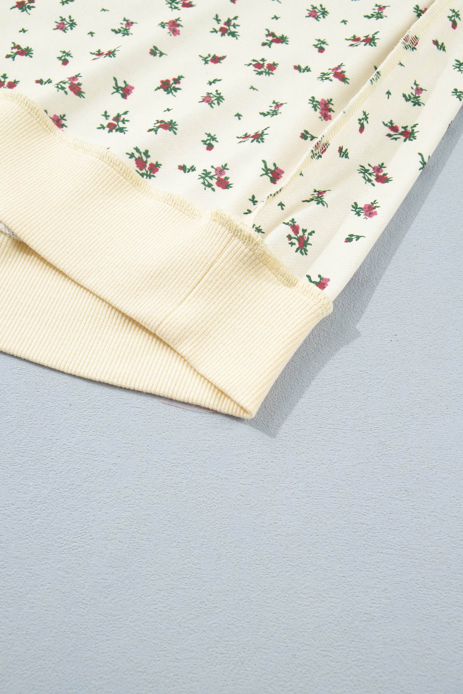 Beige Floral Print Stand Neck Long Sleeve Slogan Sweatshirt