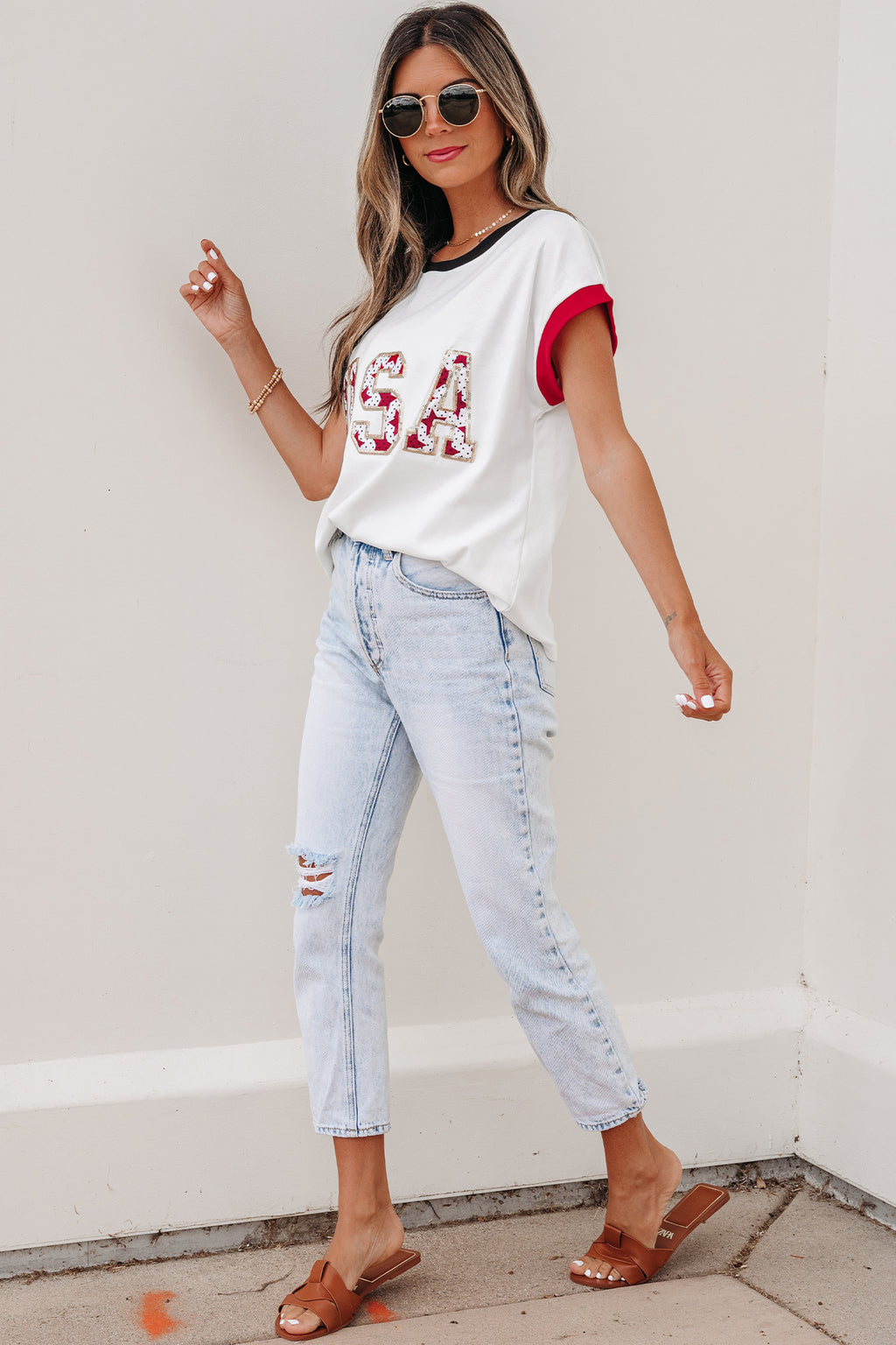 White USA Sequin Shirt