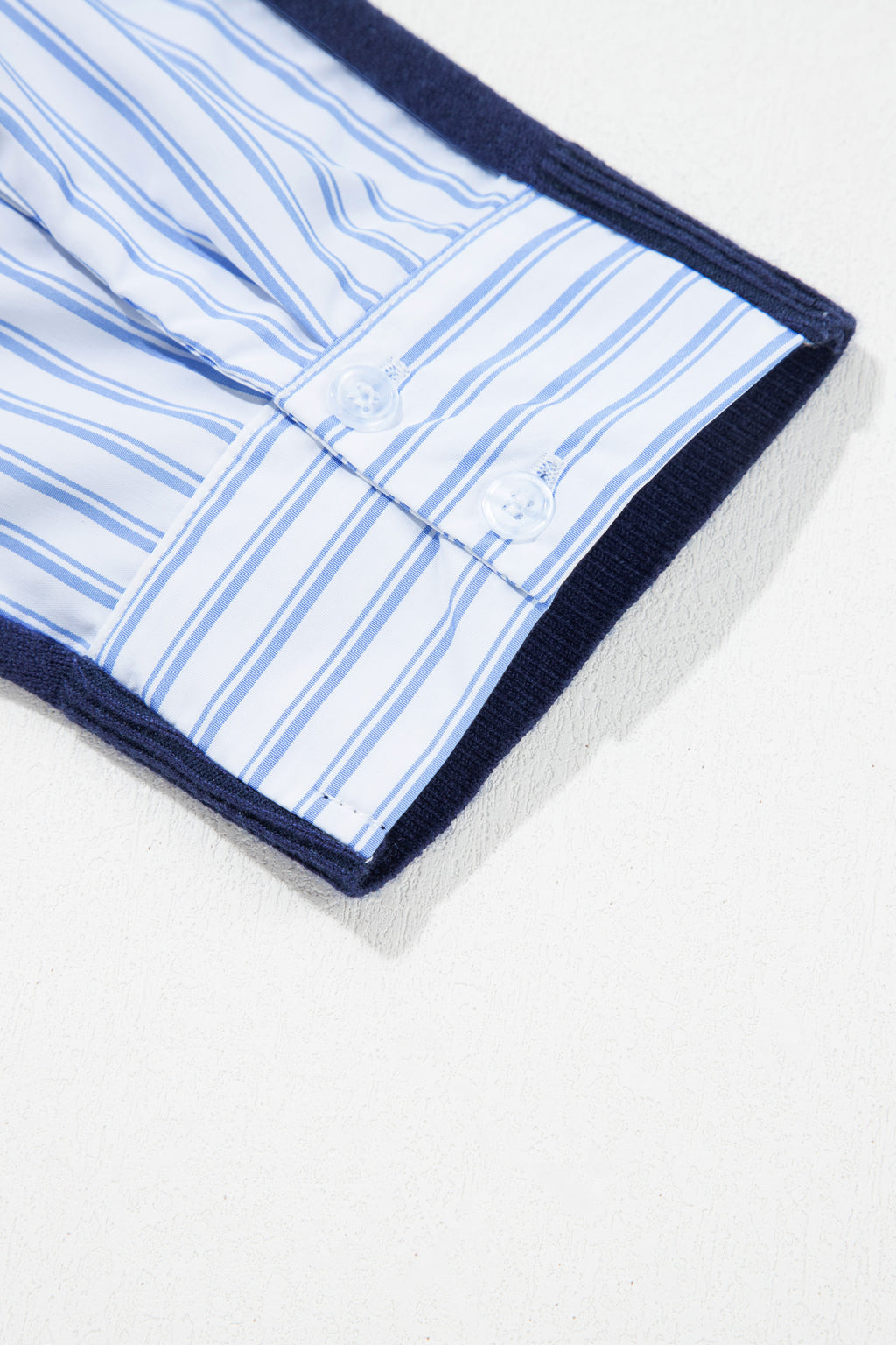 Navy Blue Drop Shoulder Long Sleeve Striped Pullover Sweater