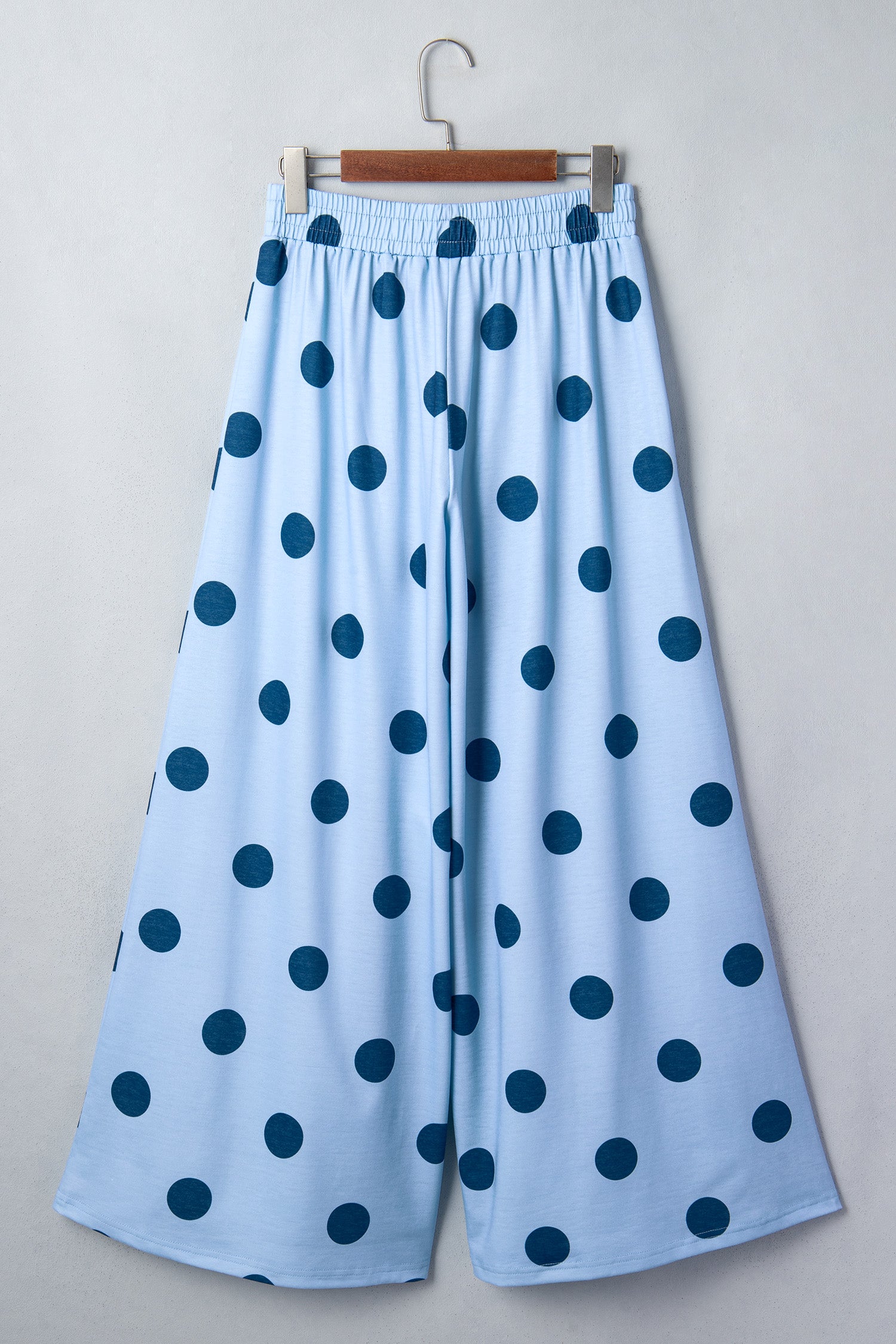 Brown Polka Dot Wide Leg Elastic Waist Casual Pants