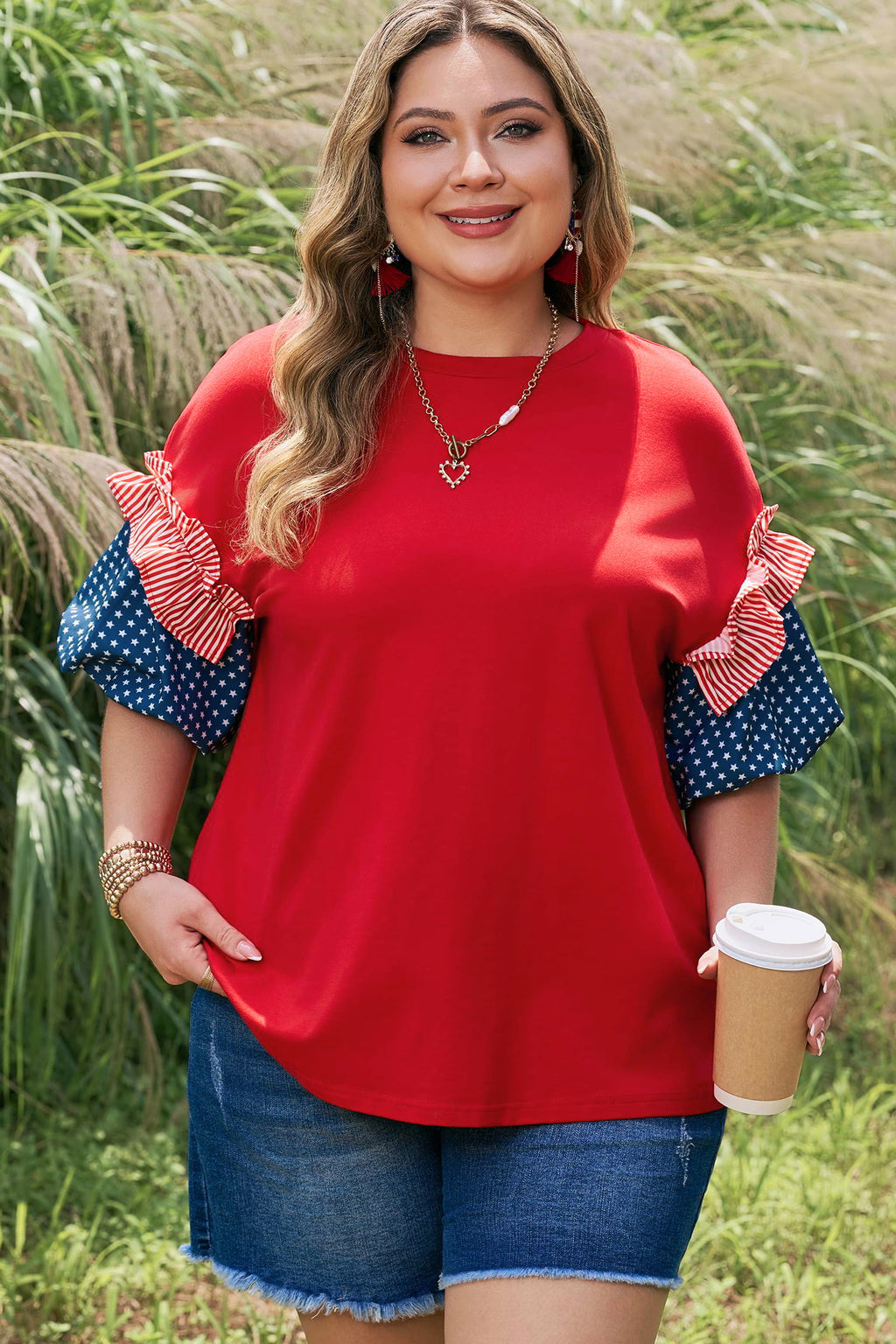 Star Spangled Ruffle Sleeve Top
