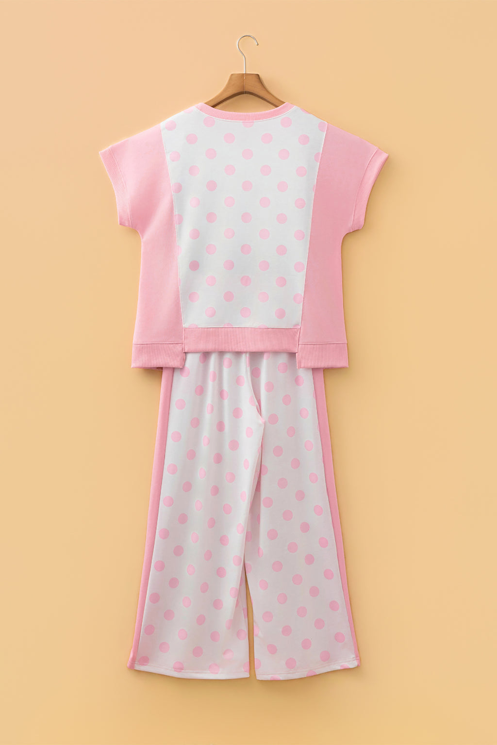 Yellow Color Block Patchwork Polka Dot Wide Leg Pant Set