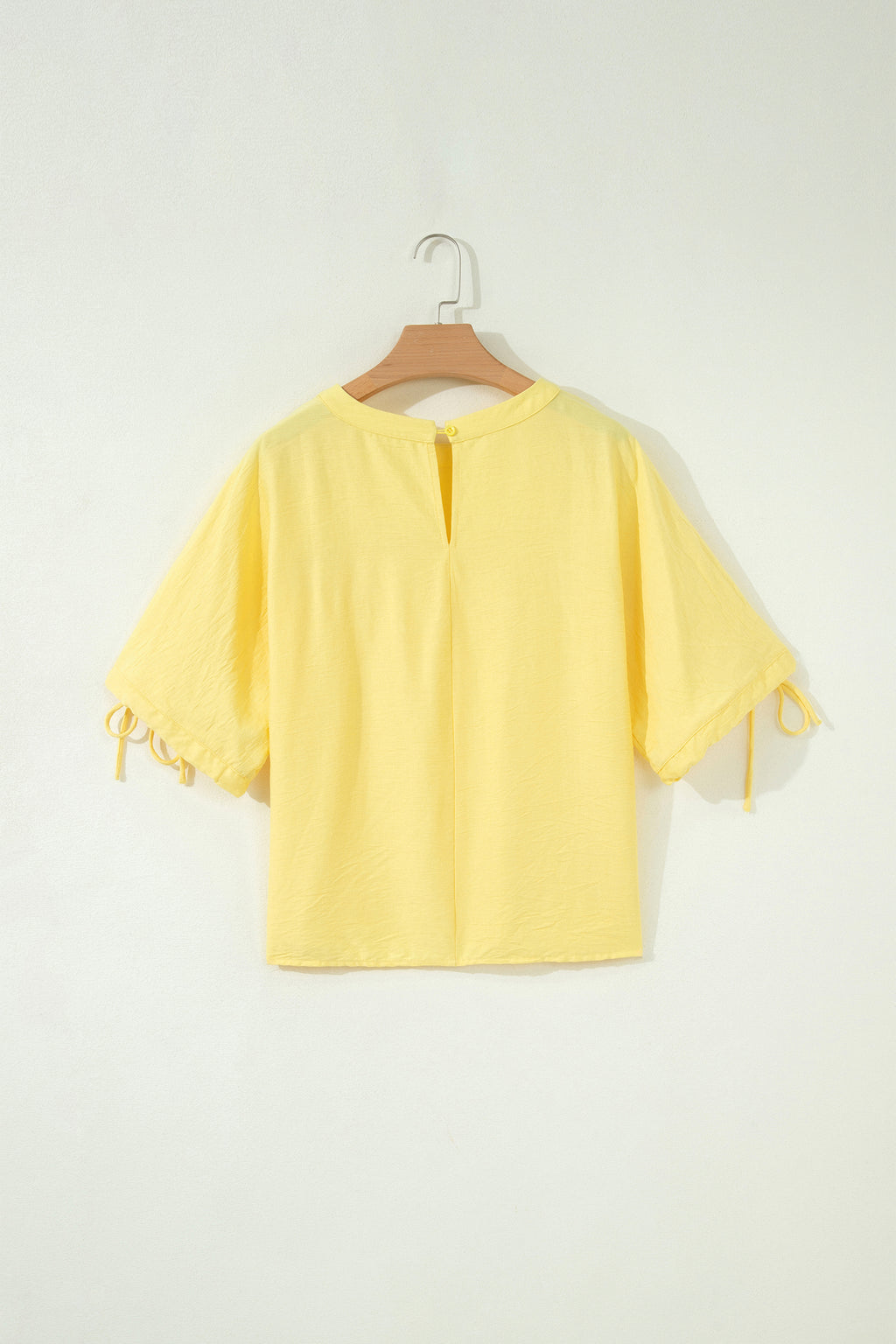 Yellow Cream Tie Half Sleeve Pleated Detail Babydoll Blouse