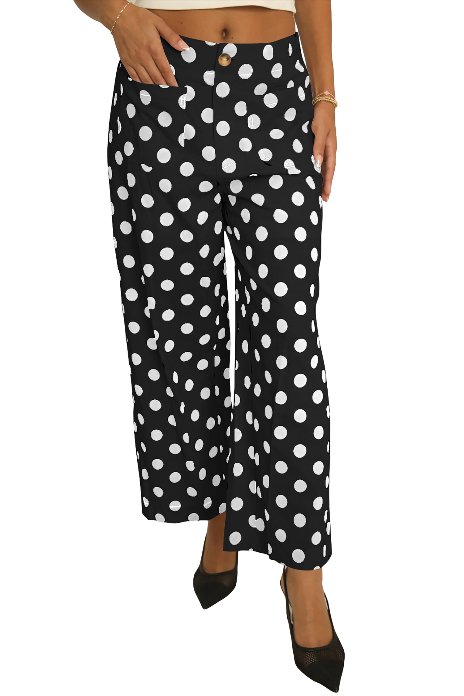 Polka Dot Mid-rise Straight Leg Pants