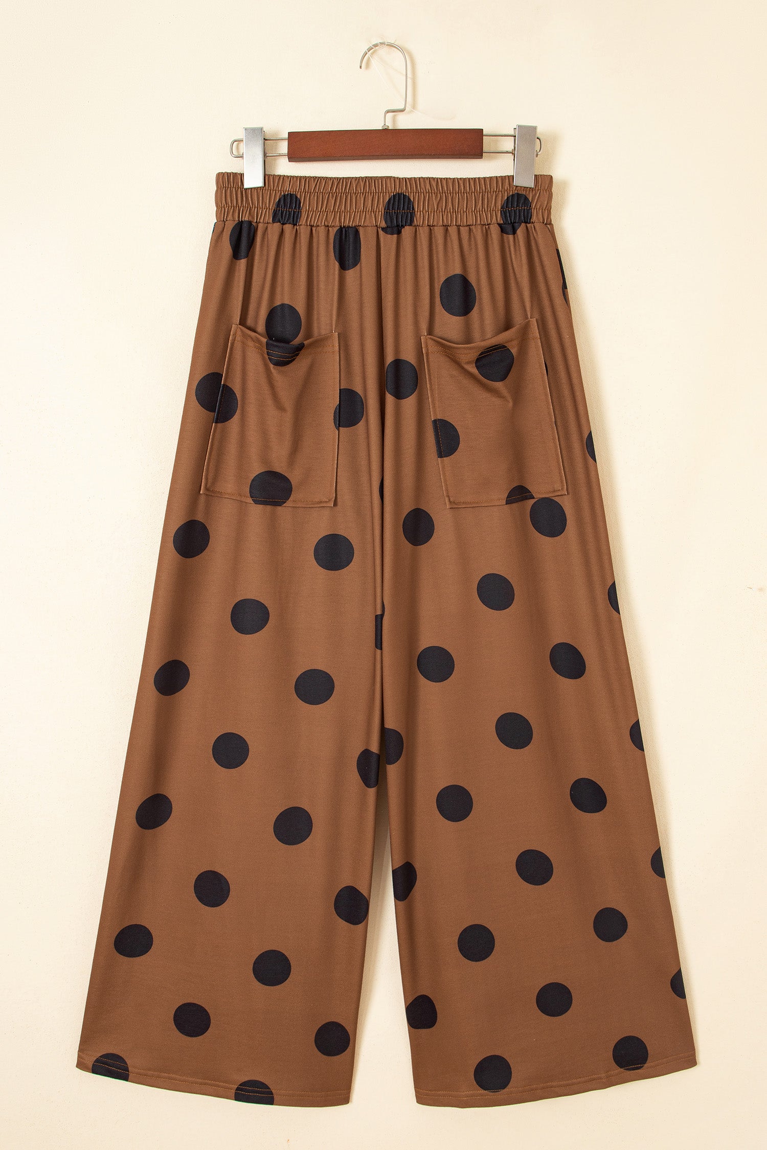 Brown Polka Dot Wide Leg Elastic Waist Casual Pants