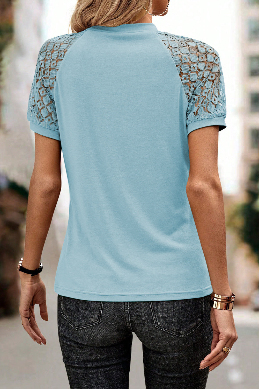 Blue Seamed Detail Raglan Sleeve Tee