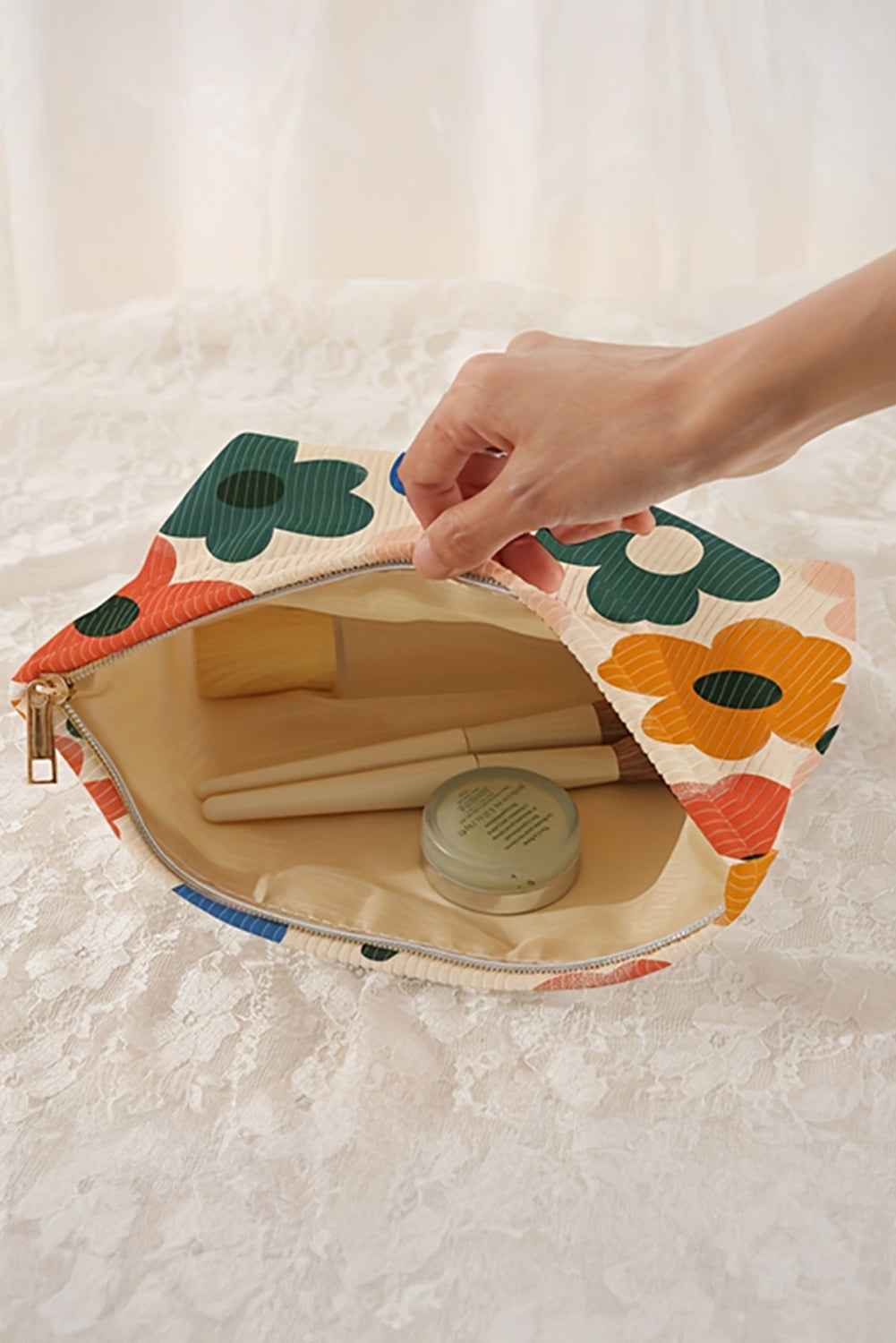 White Floral Storage Bag