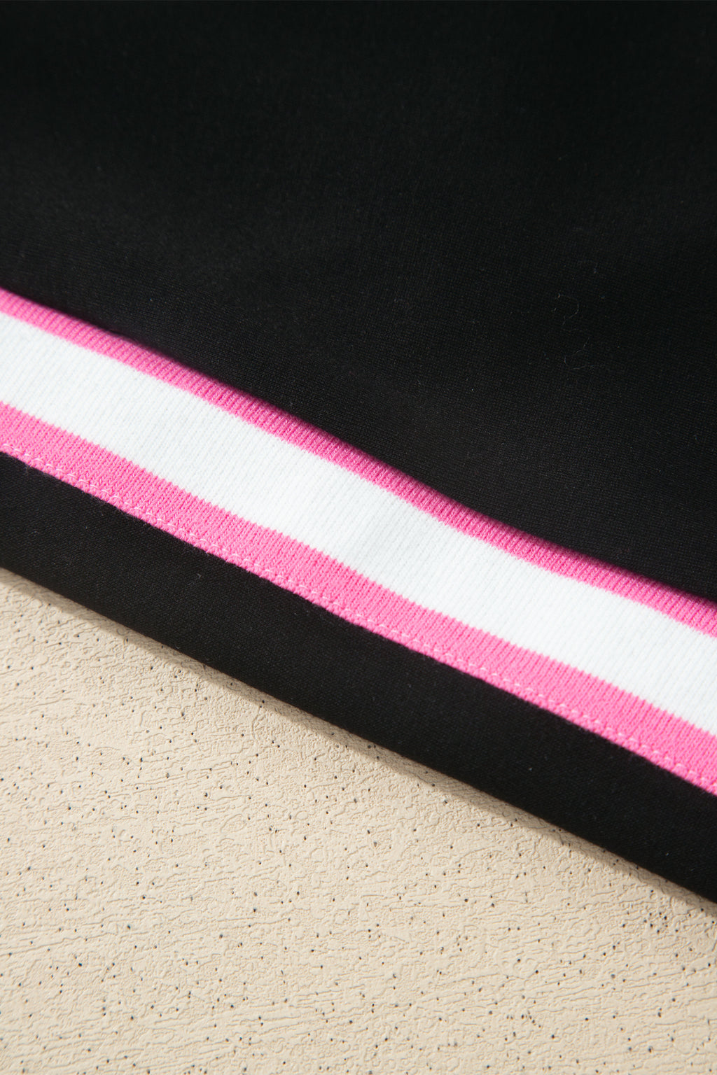 Black Preppy Striped Trim V Neck Polo Tee Drawstring Skirt Set