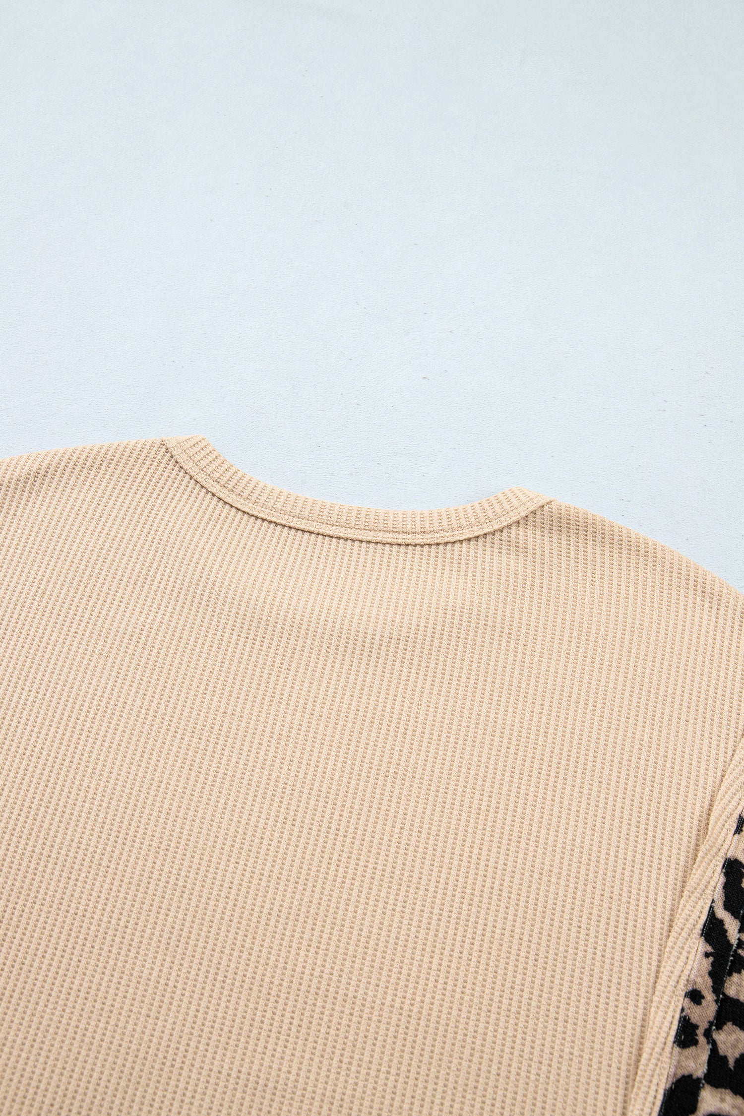 Gray Morn Leopard Sleeve Waffle Knit Split Hem Top