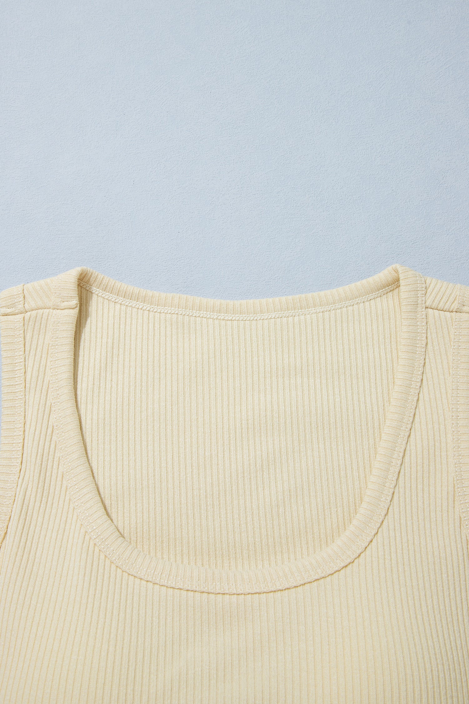 Beige Ribbed Knit Sweet Lace Hem Vest