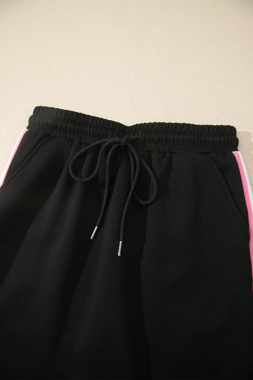 Black Preppy Striped Trim V Neck Polo Tee Drawstring Skirt Set