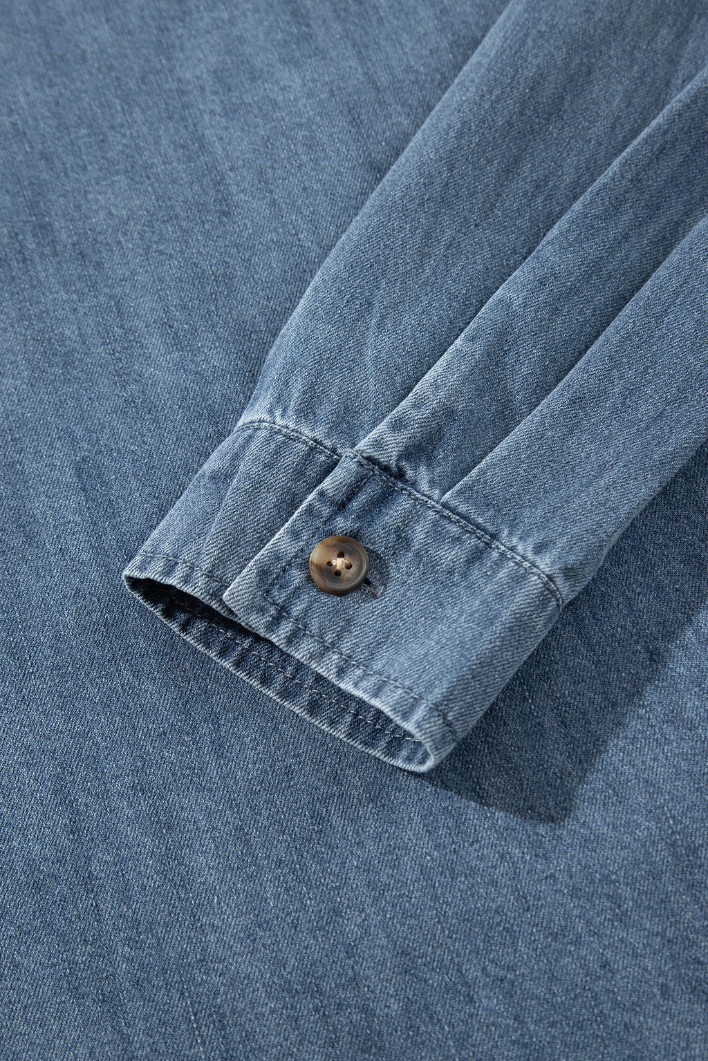 Sky Blue Color Block Pocket Detail Casual Button Down Denim Shirt