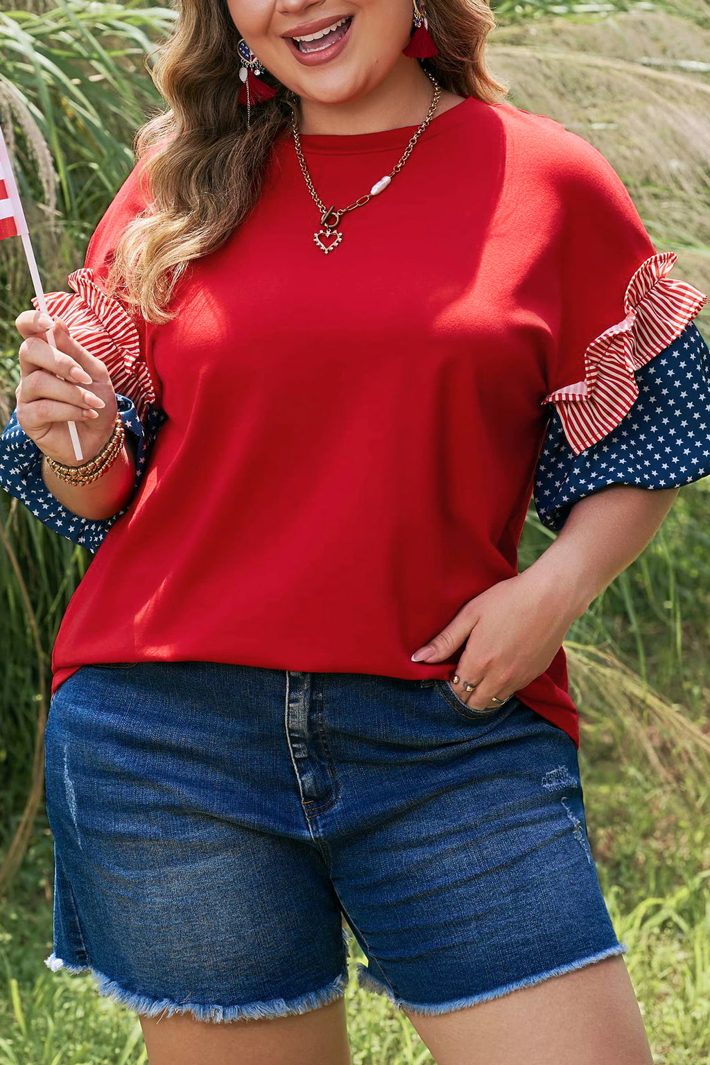 Star Spangled Ruffle Sleeve Top