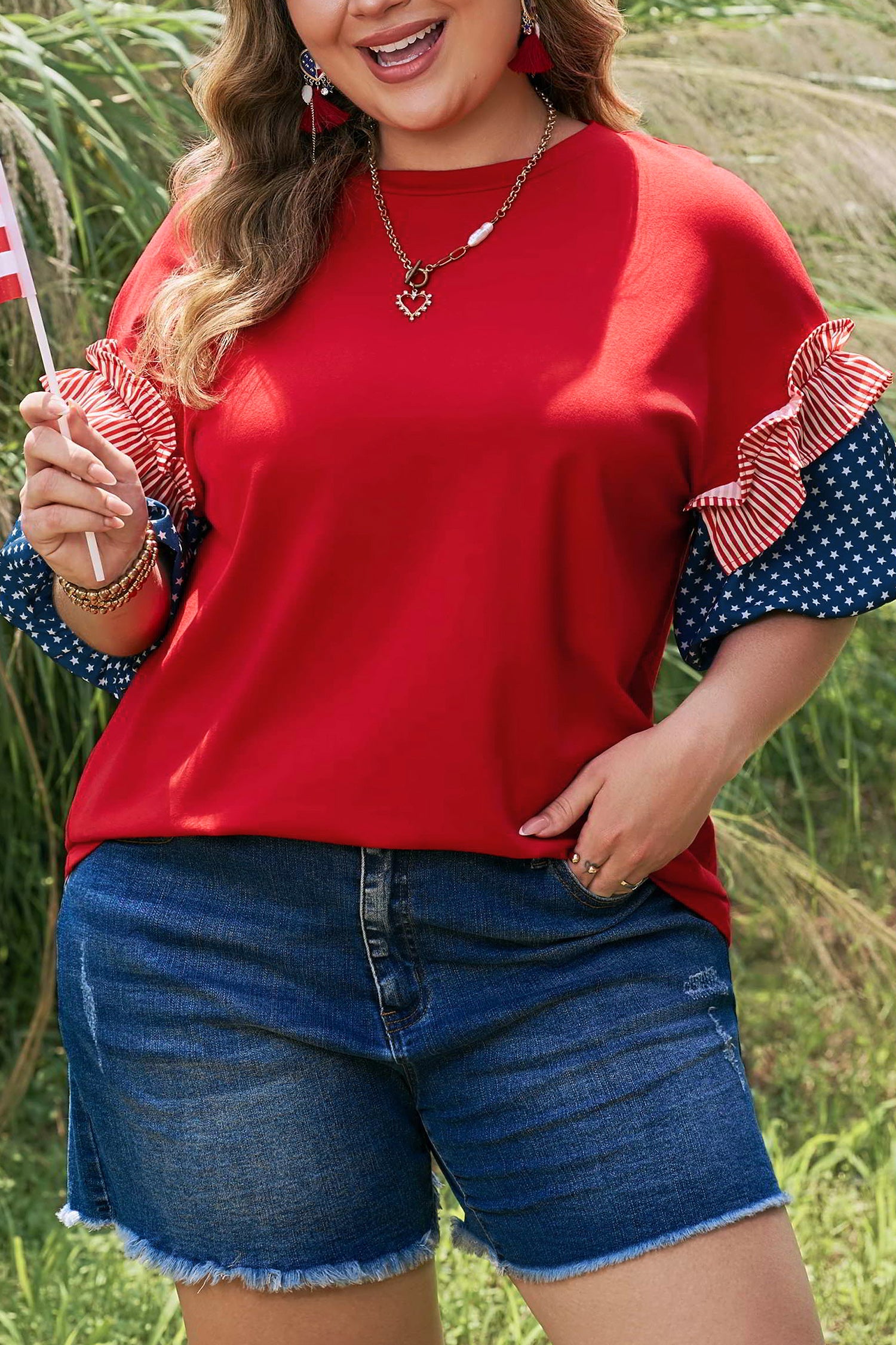Star Spangled Ruffle Sleeve Top