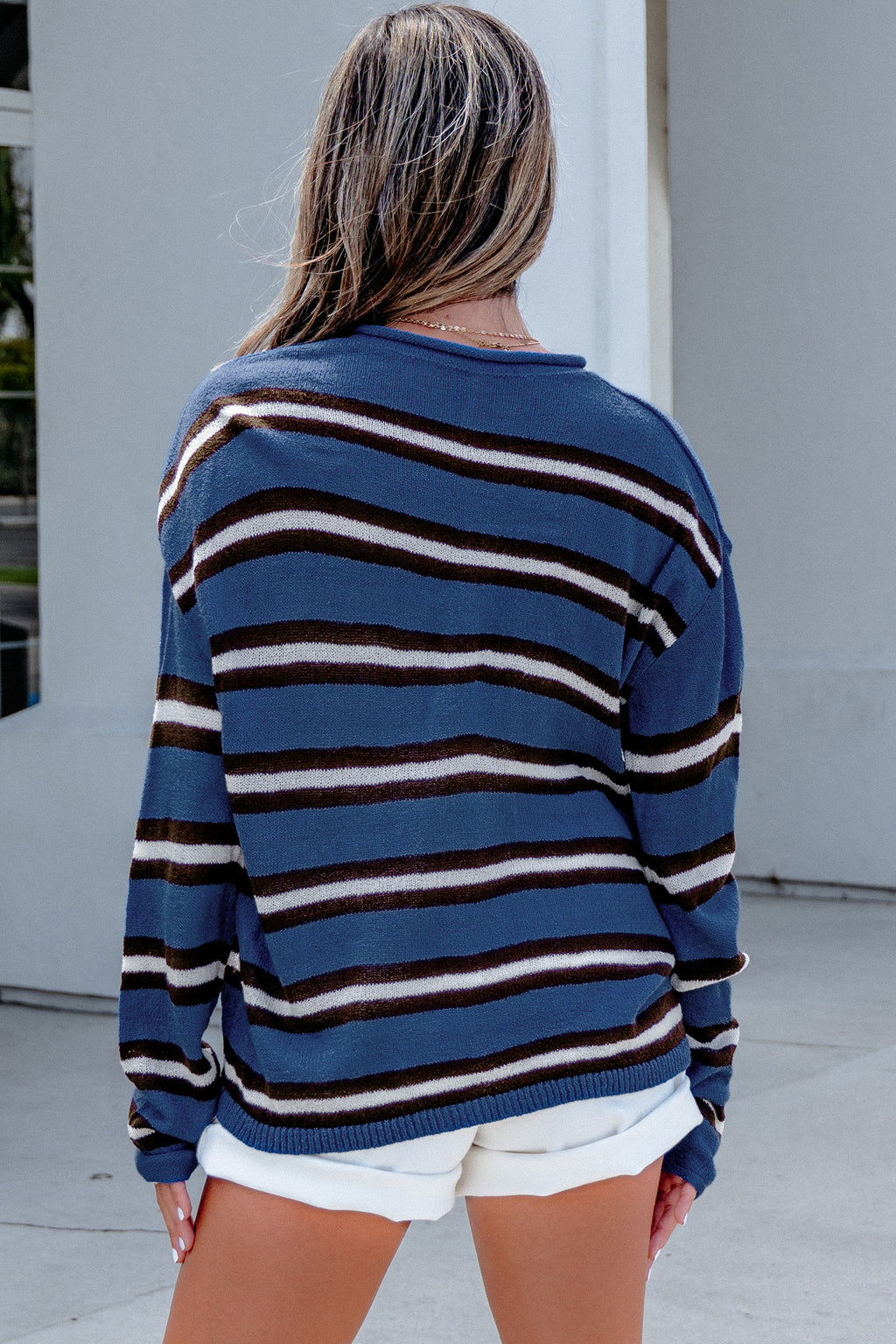 Pink Stripe Striped Drop Shoulder Button Cardigan