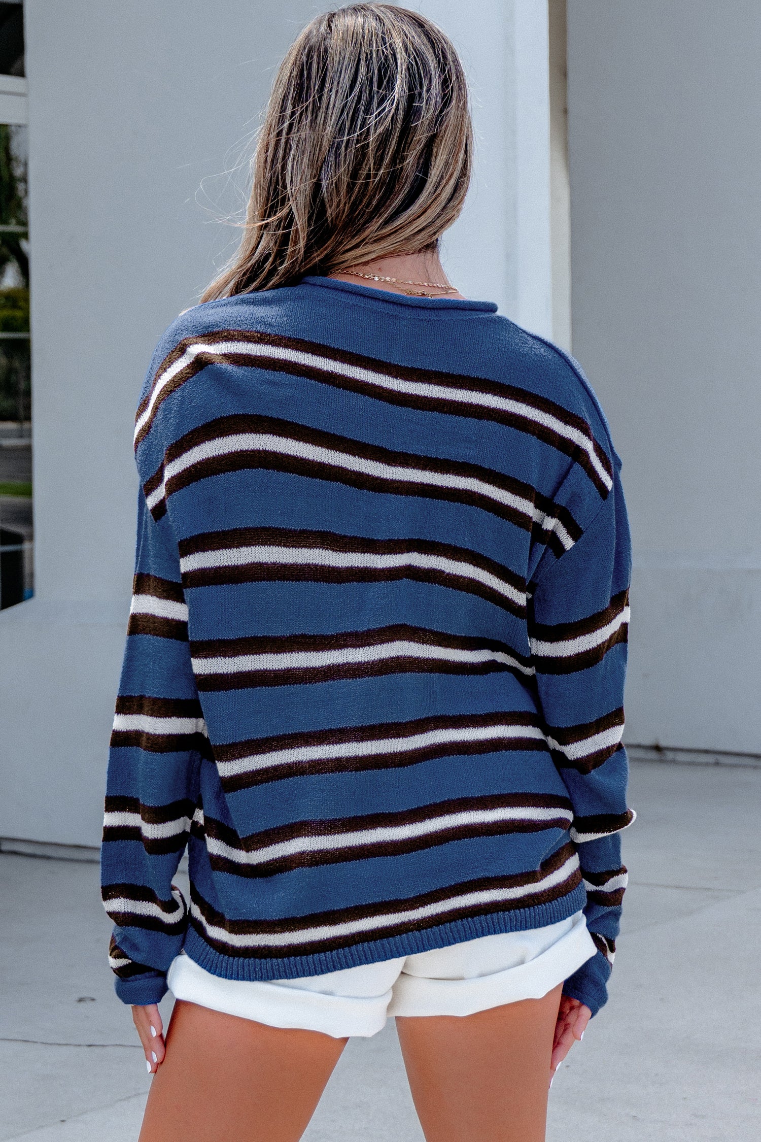 Pink Stripe Striped Drop Shoulder Button Cardigan