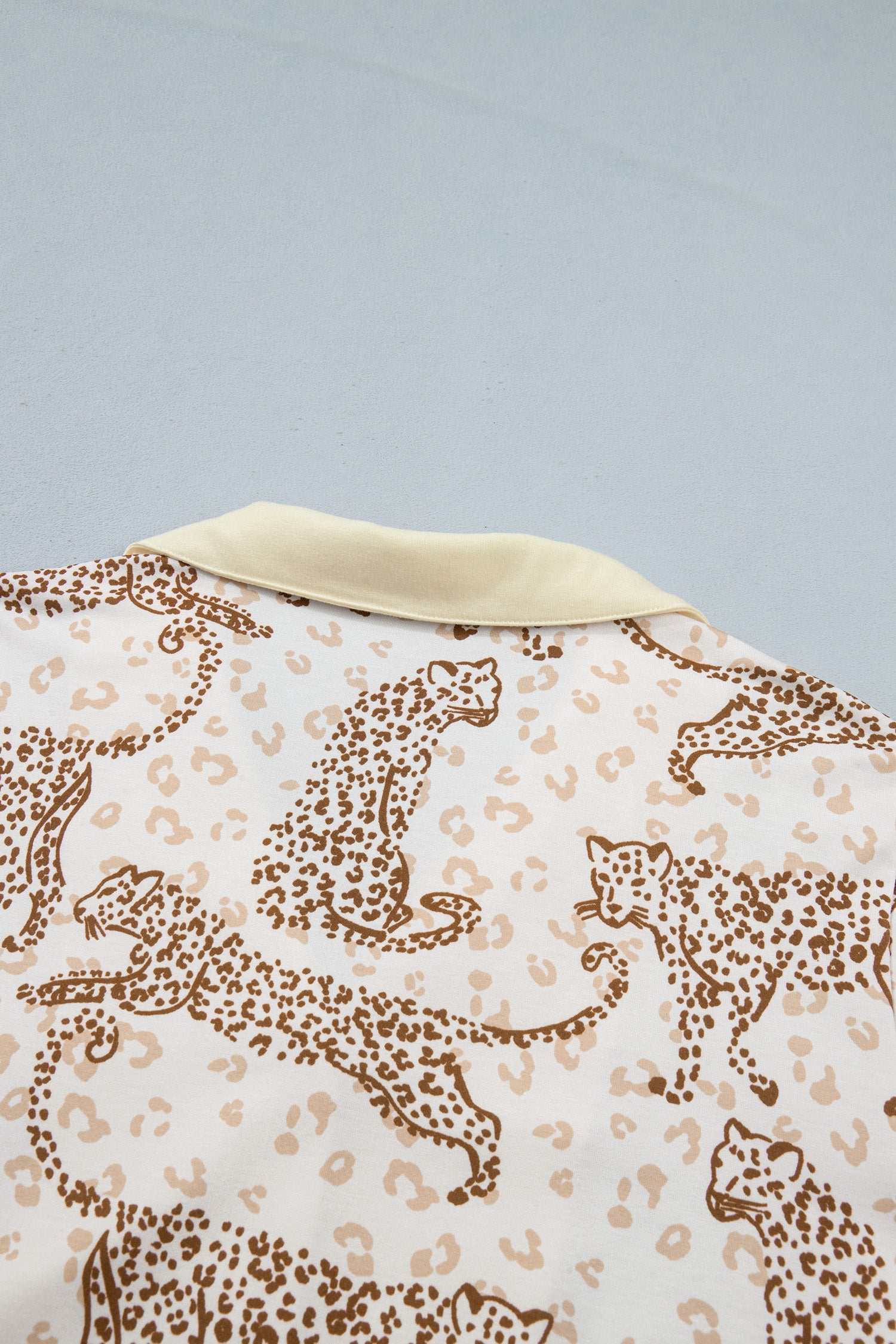 Yellow Leopard Print Colorblock Pocket Placket Long Sleeve Lounge Set