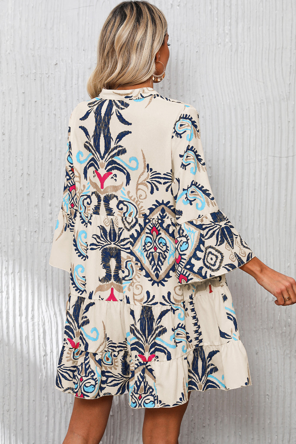 Tribal Bracelet Sleeve Buttoned Mini Dress