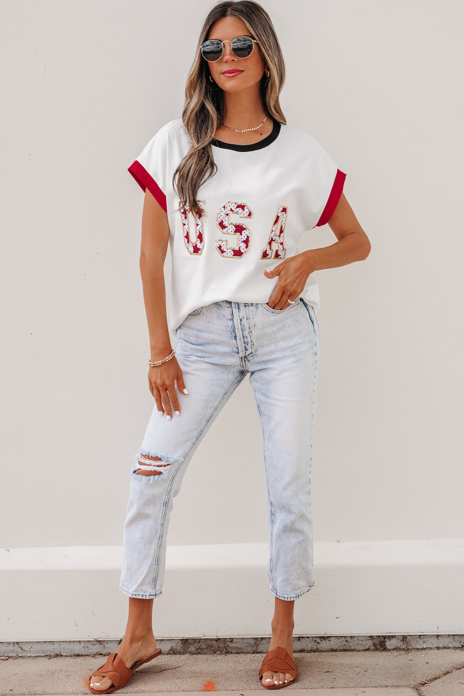 White USA Sequin Shirt