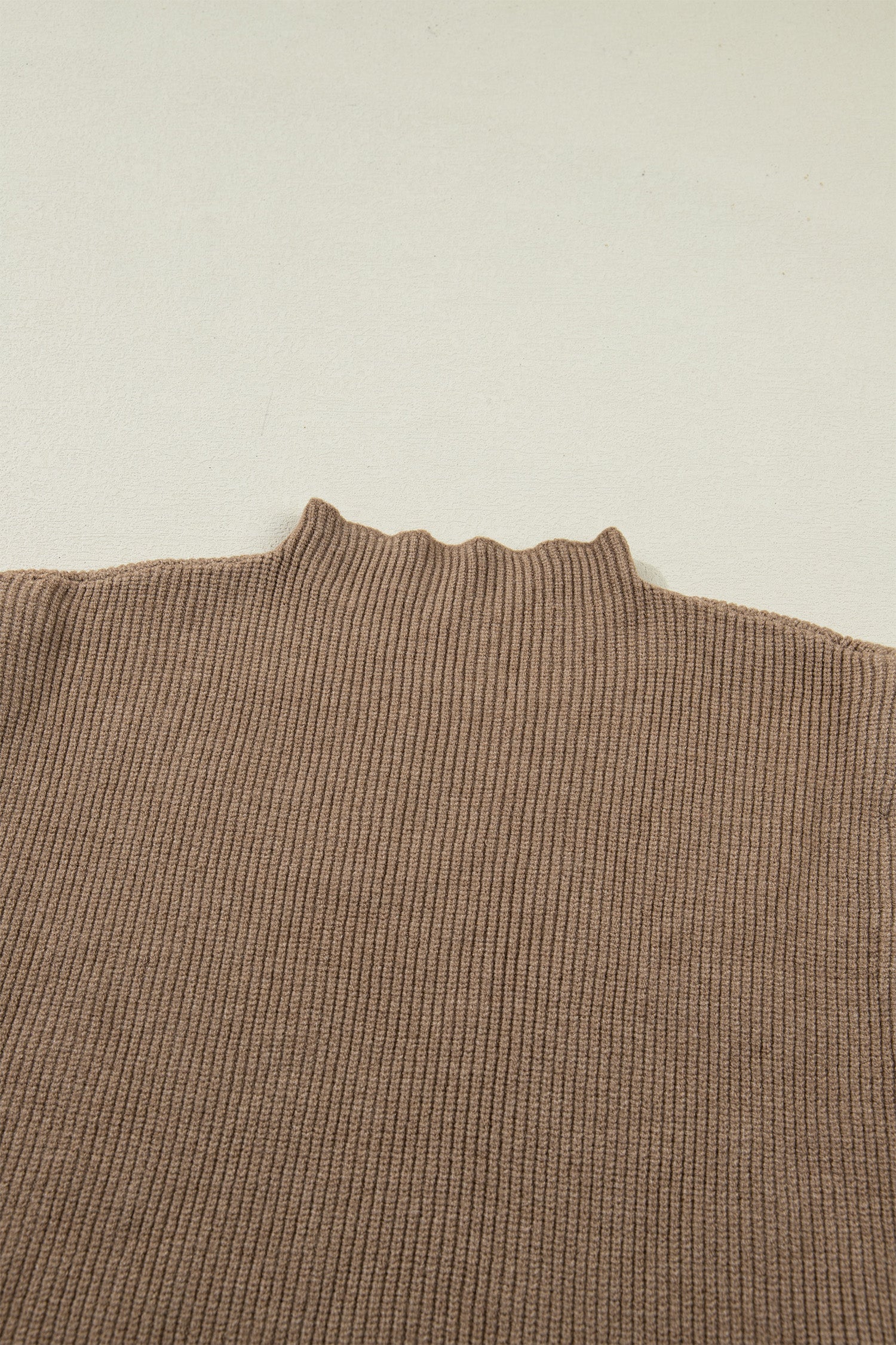 Light French Beige Solid Color Ribbed Knit Mock Neck Loose Sleeveless Sweater