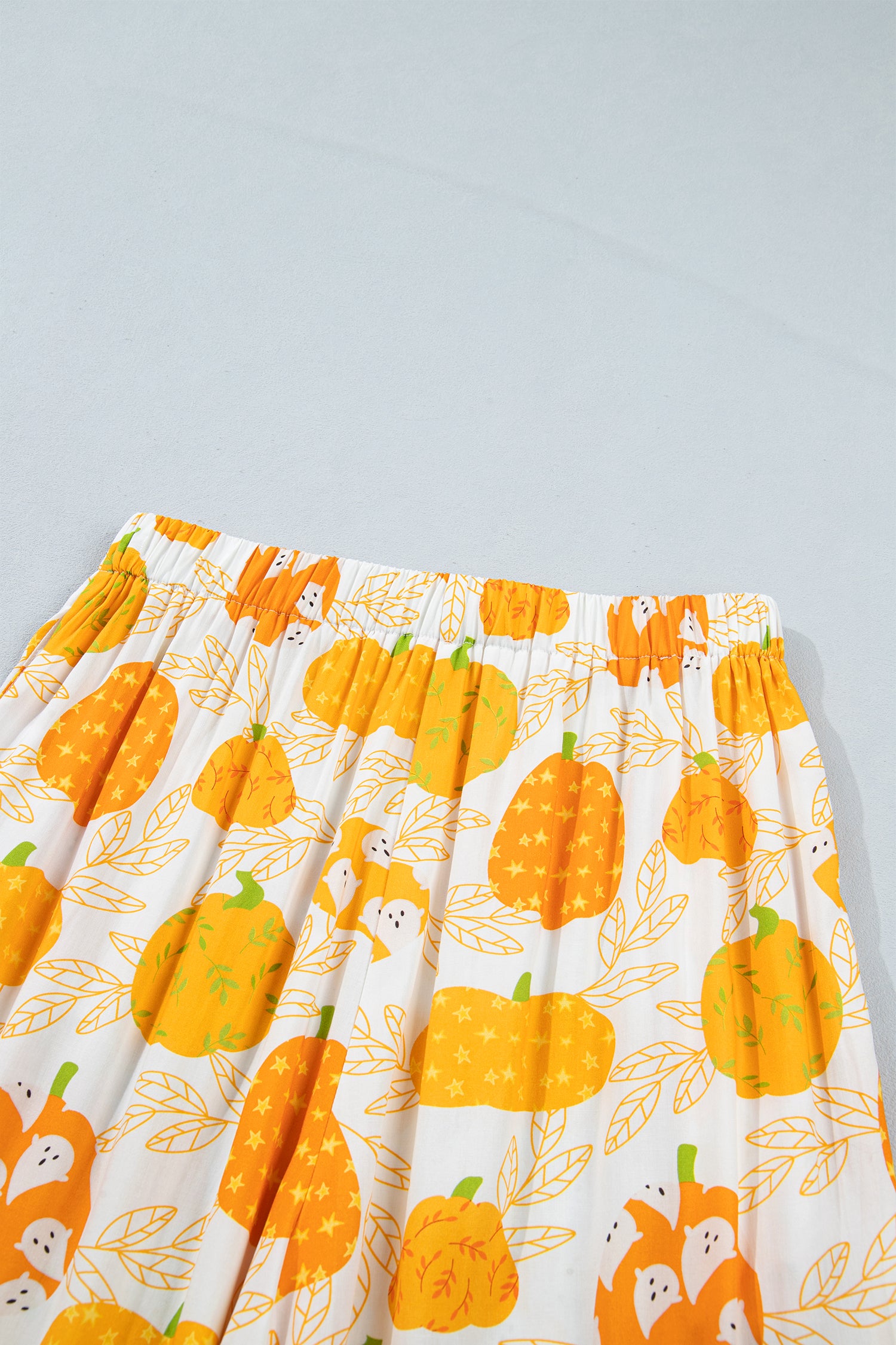 Orange Short Sleeve Pumpkin Print Polka Dot Trim Pocket Pocket Placket Home Wear Lounge Set