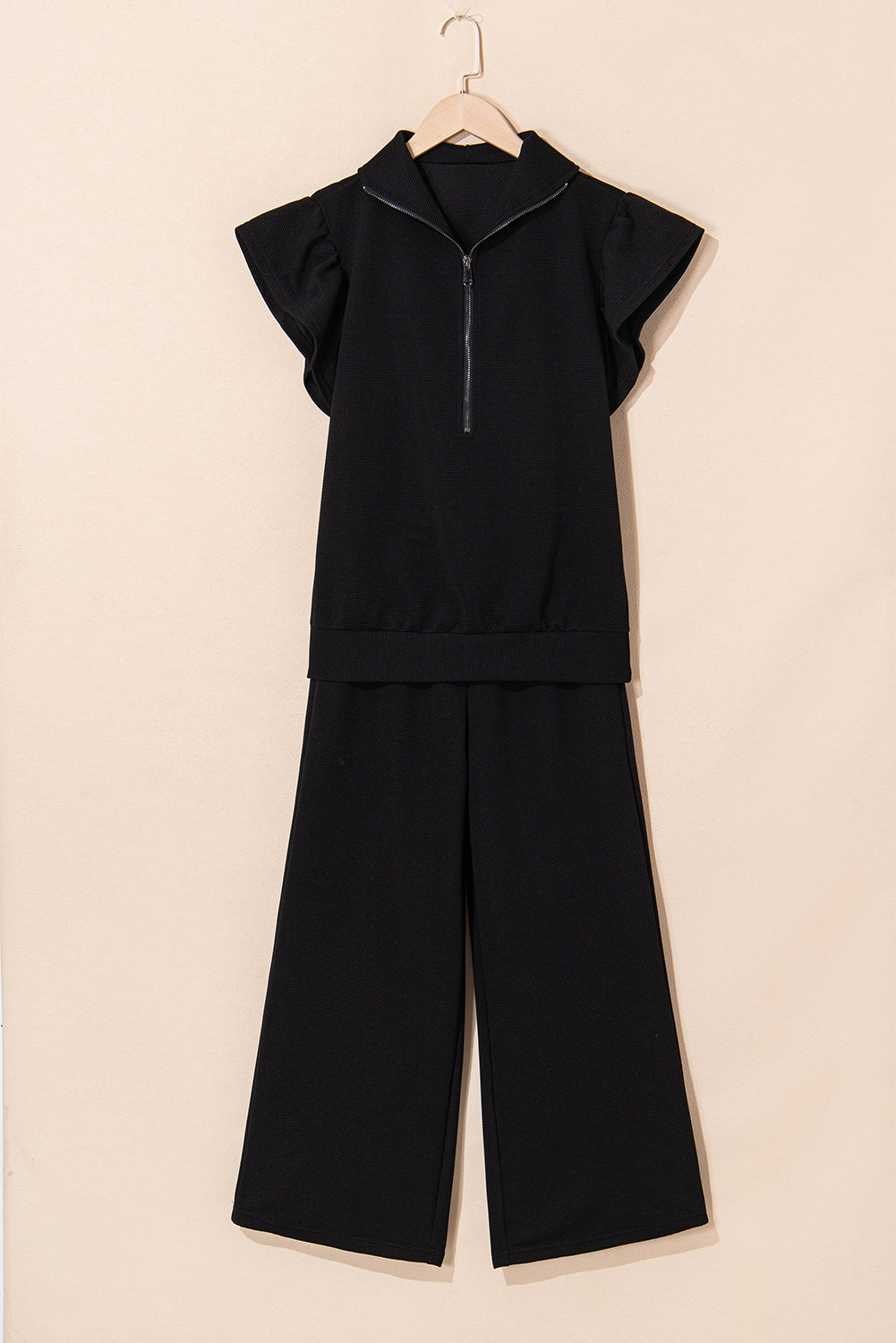 Ruffled Top and Wide Leg Pants Set