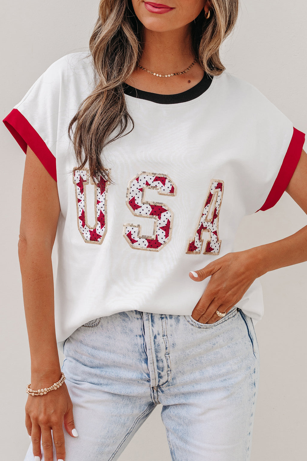 White USA Sequin Shirt