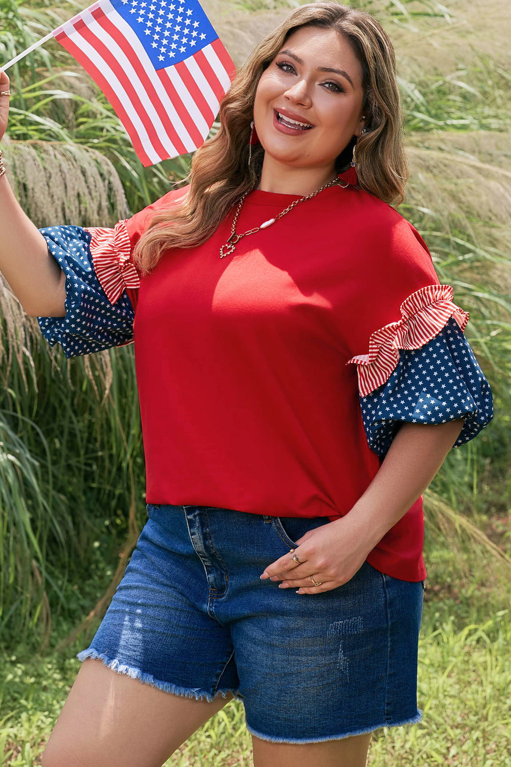 Star Spangled Ruffle Sleeve Top