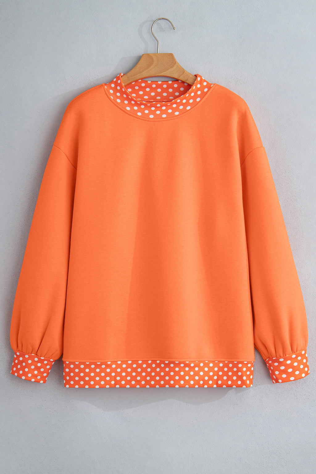 Orange Colorblock Polka Dot Contrast Trim Oversized Sweatshirt